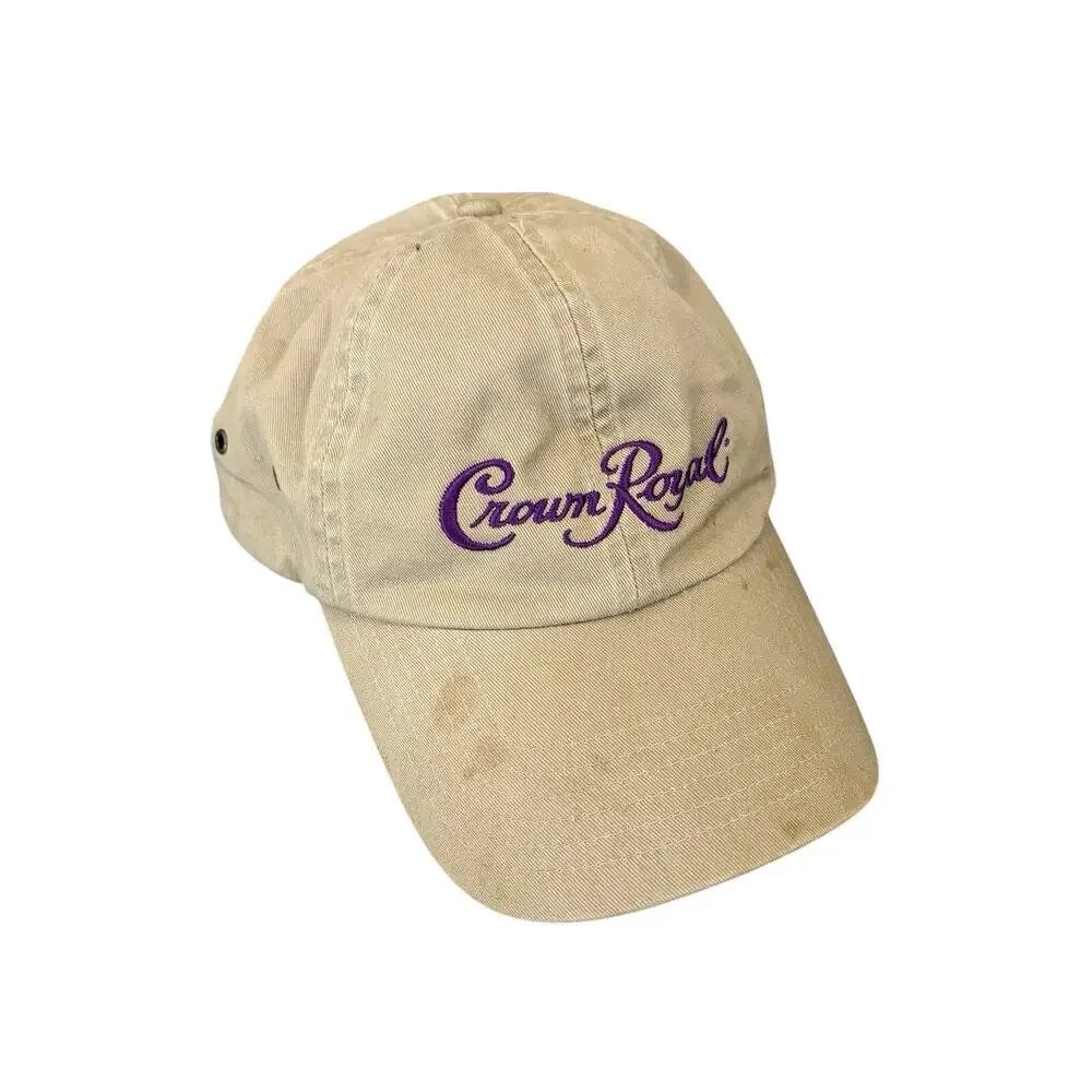 Crown Royal Slideback Hat Beige One Size Solid Adjustable Embroidered Vintage
